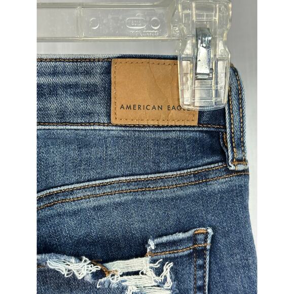 American Eagle next level stretch size 2 jeggin crop distressed medium blue wash - Picture 2 of 15